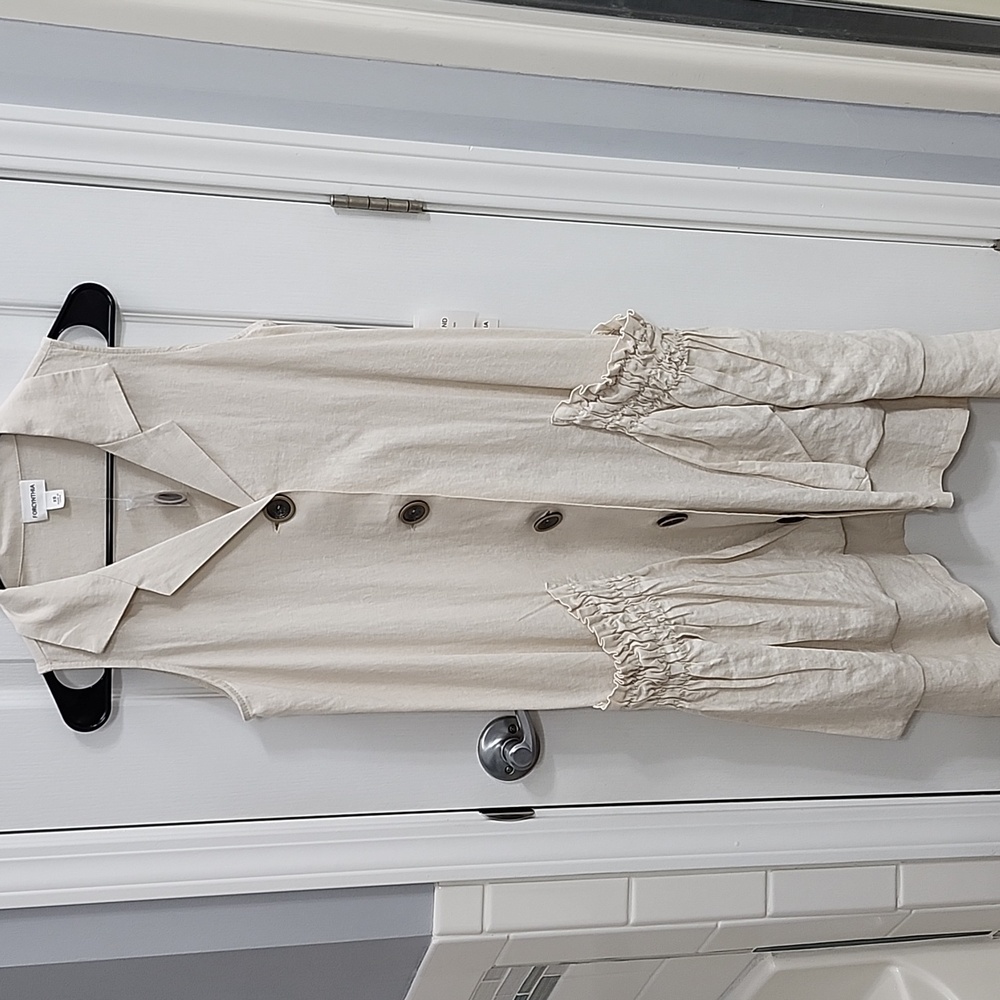 Cream Sleeveless Button-Up Dress